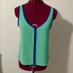 Naked Zebra Size Small Mint & Blue sleeveless blouse buttoned down back back